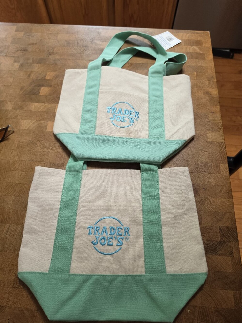 Trader Joe's Canvas Tote Bag in Mint and Cream